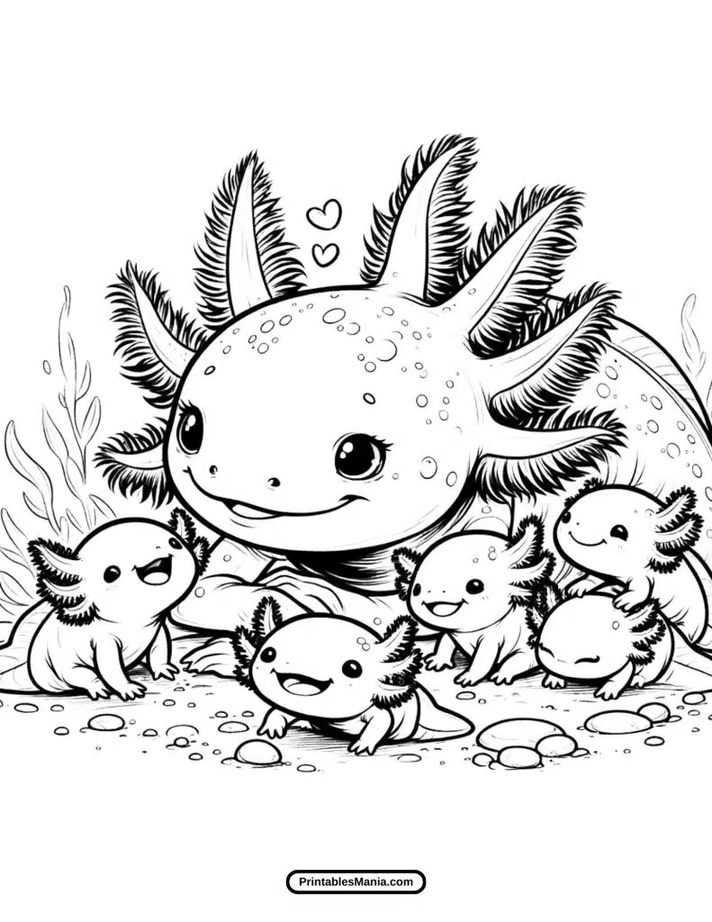 black and white axolotl coloring page