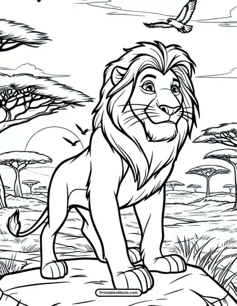 simba’s transformation into king coloring sheet