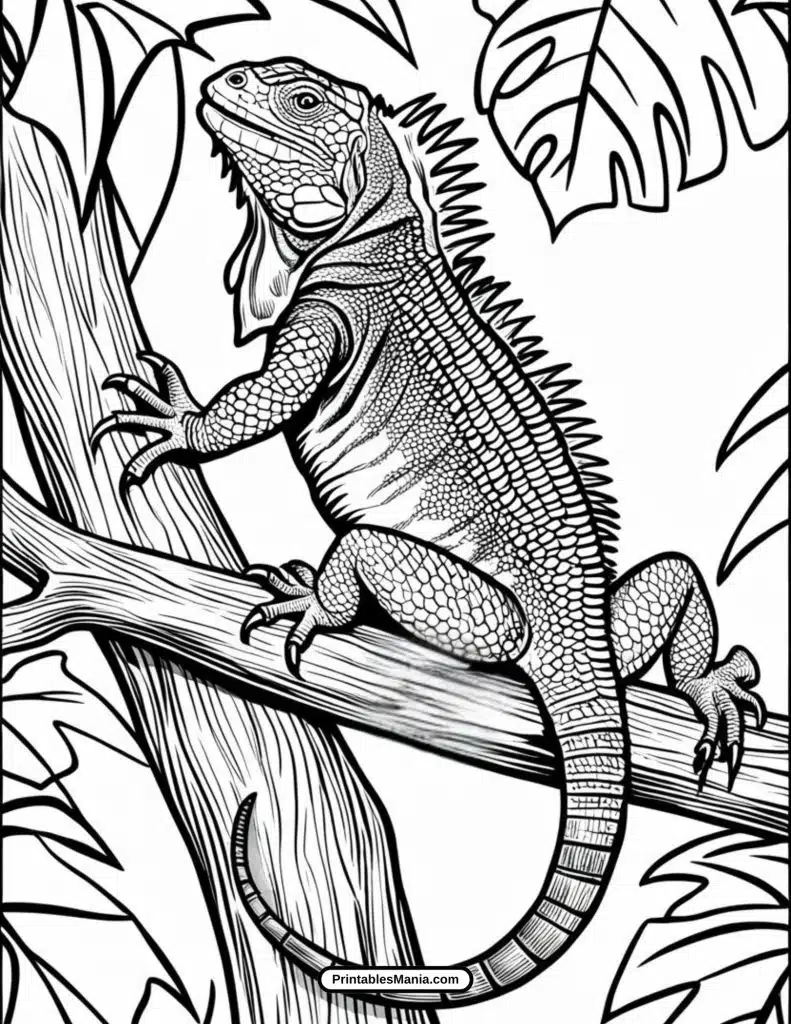 coloring page of a lizard in nature