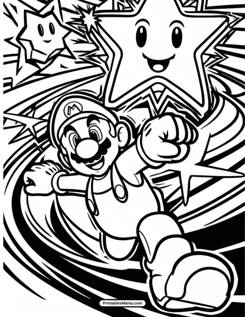 happy mario with stars coloring page