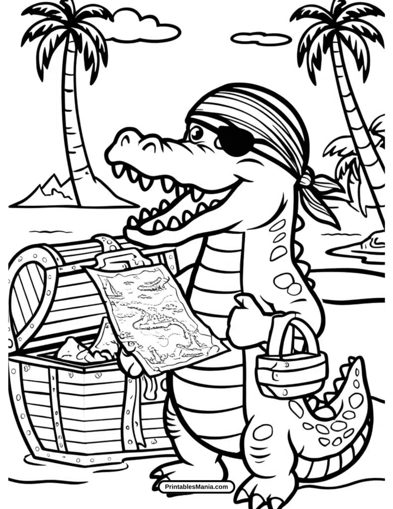 crocodile coloring sheet with tropical background