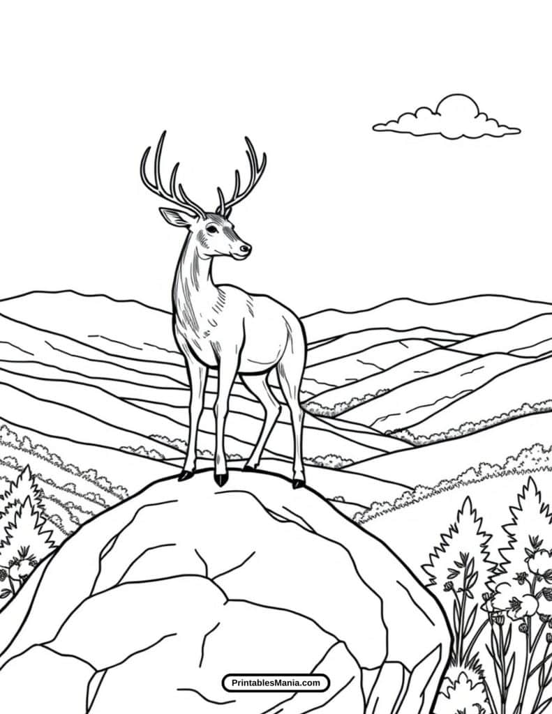 realistic deer grazing in the meadow coloring sheet