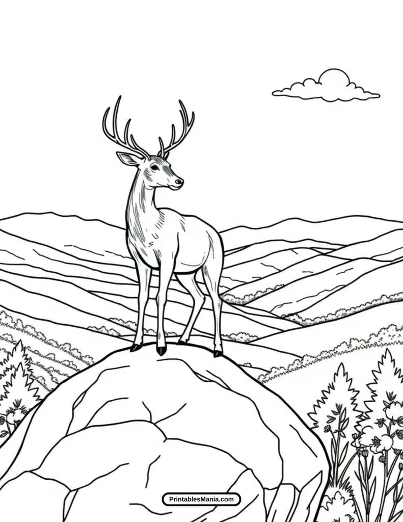 realistic deer grazing in the meadow coloring sheet