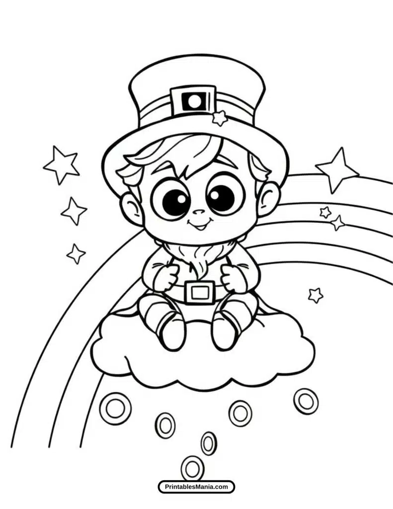 free st. patrick’s day coloring page of a lucky leprechaun and rainbow