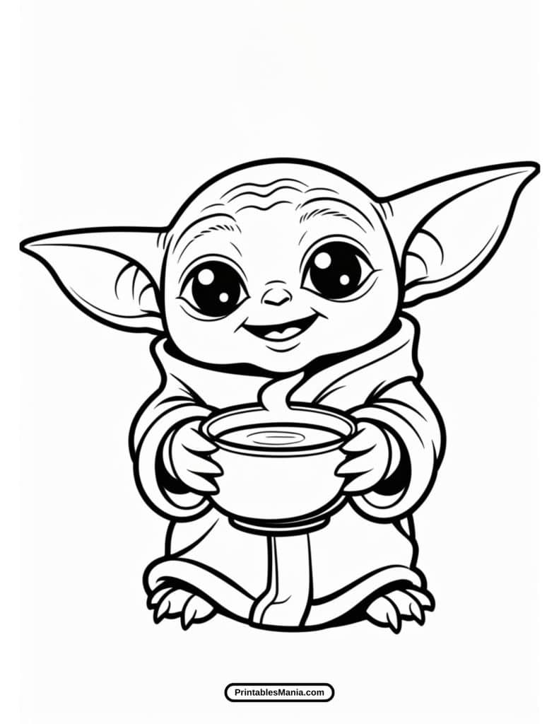 baby yoda holding a cup coloring sheet