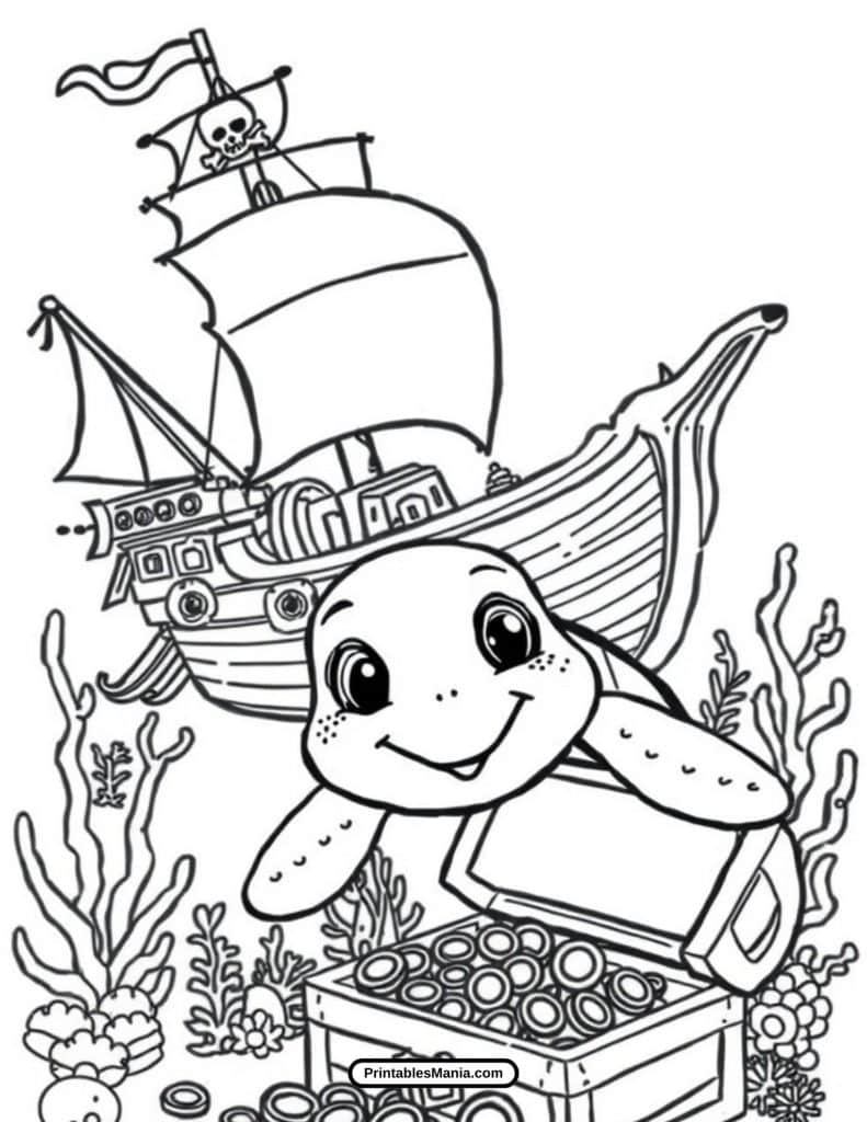 sea turtle swimming in the ocean coloring sheet