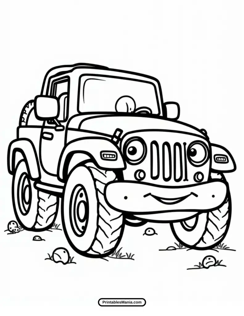 easy jeep coloring picture for preschoolers