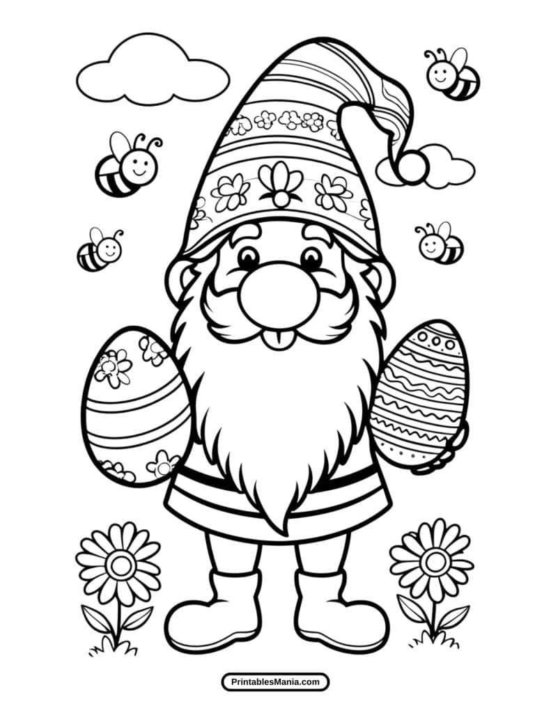 cute easter gnome coloring page