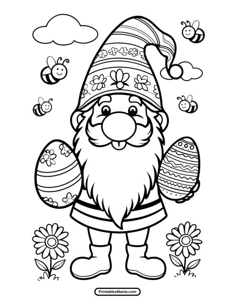 cute easter gnome coloring page