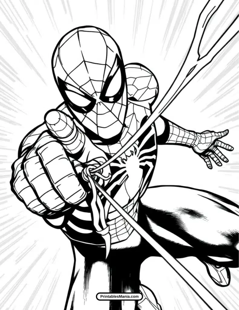 spiderman jumping into action coloring page