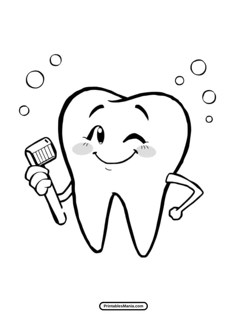 smiling tooth character coloring page for fun education