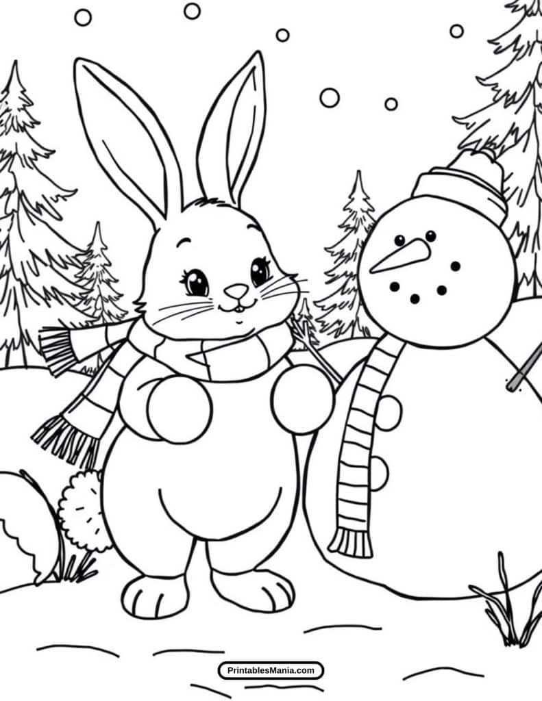 winter bunny coloring page