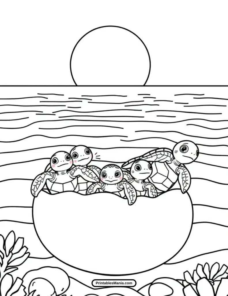 baby sea turtle hatching coloring page