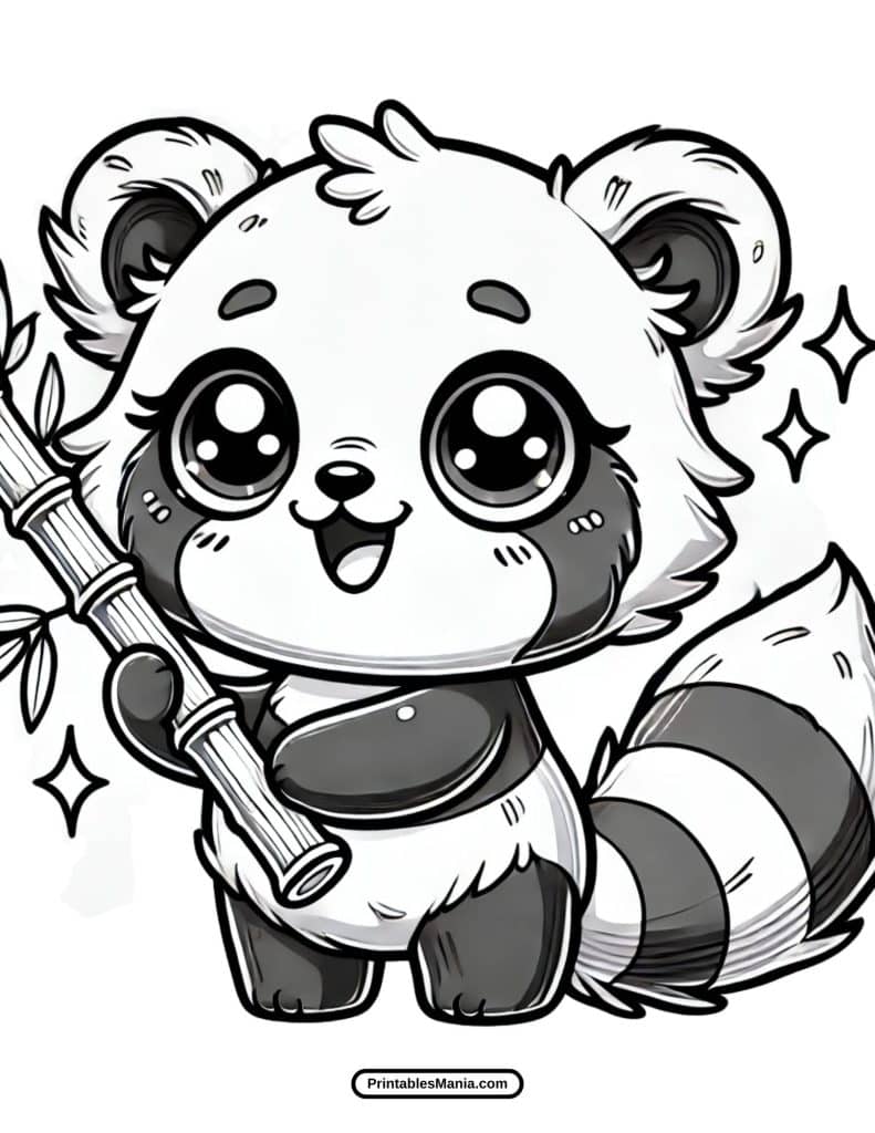 kawaii-style red panda coloring sheet