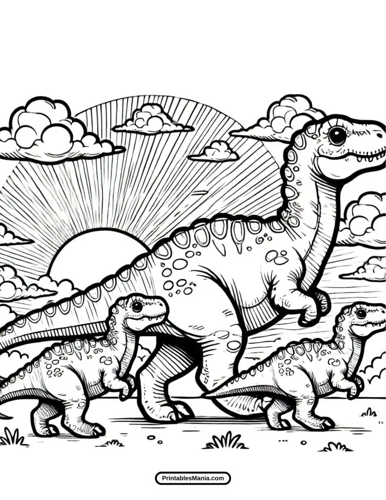 dinosaur family walking coloring page