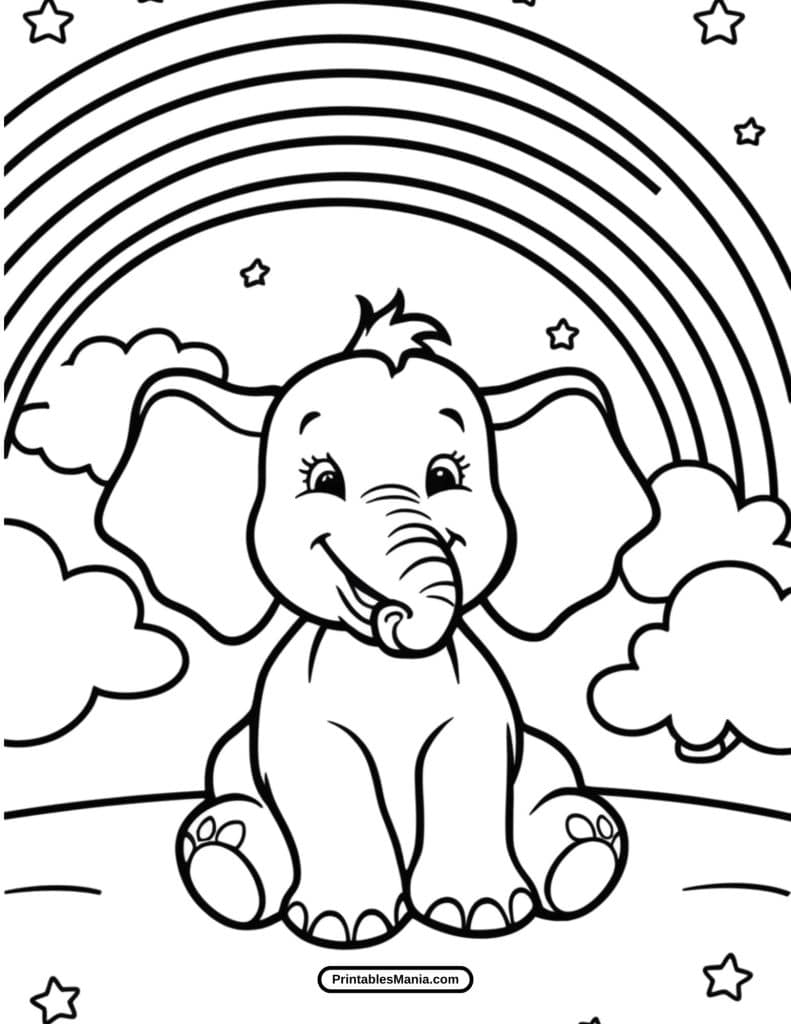 happy elephant with big ears coloring page