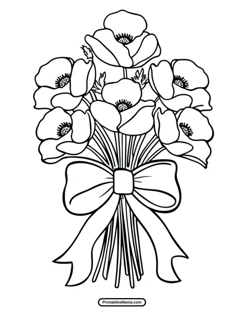 printable poppy bouquet coloring sheet for creativity