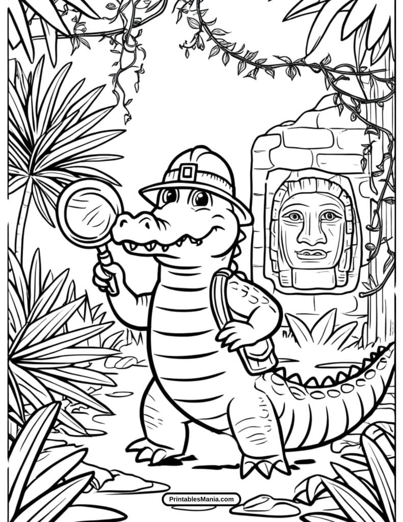 cartoon crocodile with hat coloring page for fun