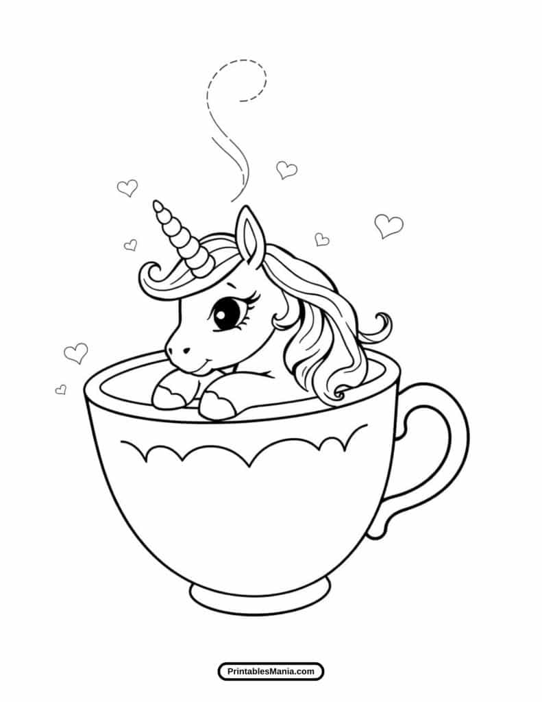 cute unicorn with a magical aura coloring page