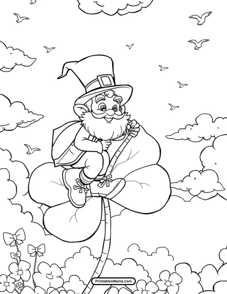 st. patrick’s day printable coloring page of a lucky leprechaun