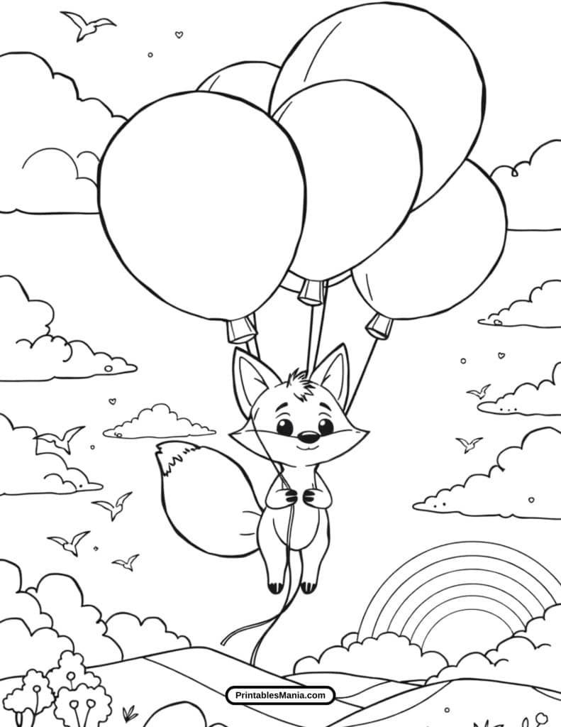 fox with big eyes coloring page for kids