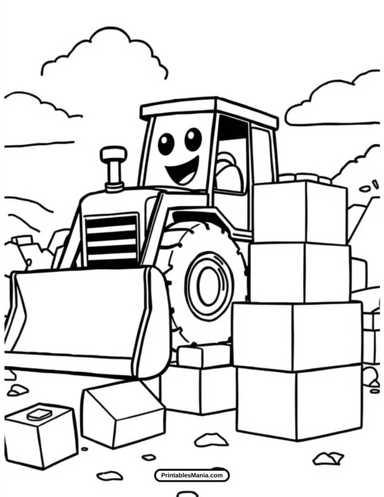 bulldozer pushing dirt coloring sheet for kids to color