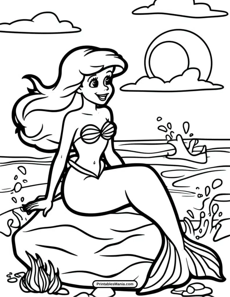 magical ariel coloring page featuring a castle in the sea