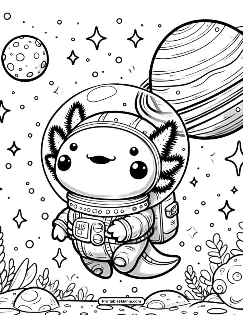 printable cute axolotl coloring page