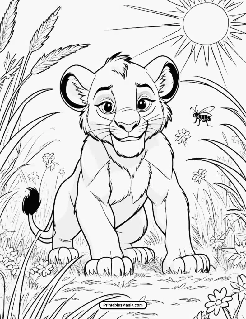 baby simba looking curious coloring page