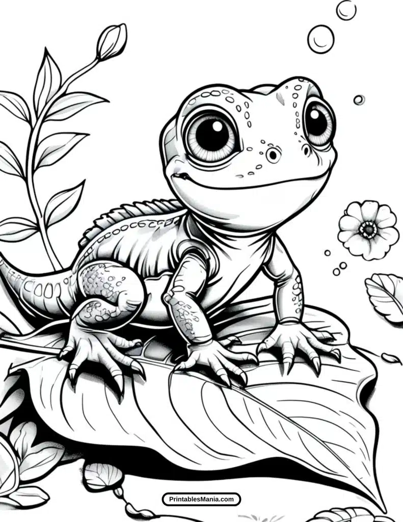 oloring page of a lizard on a leaf