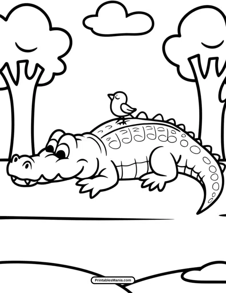 easy crocodile outline coloring page for preschoolers