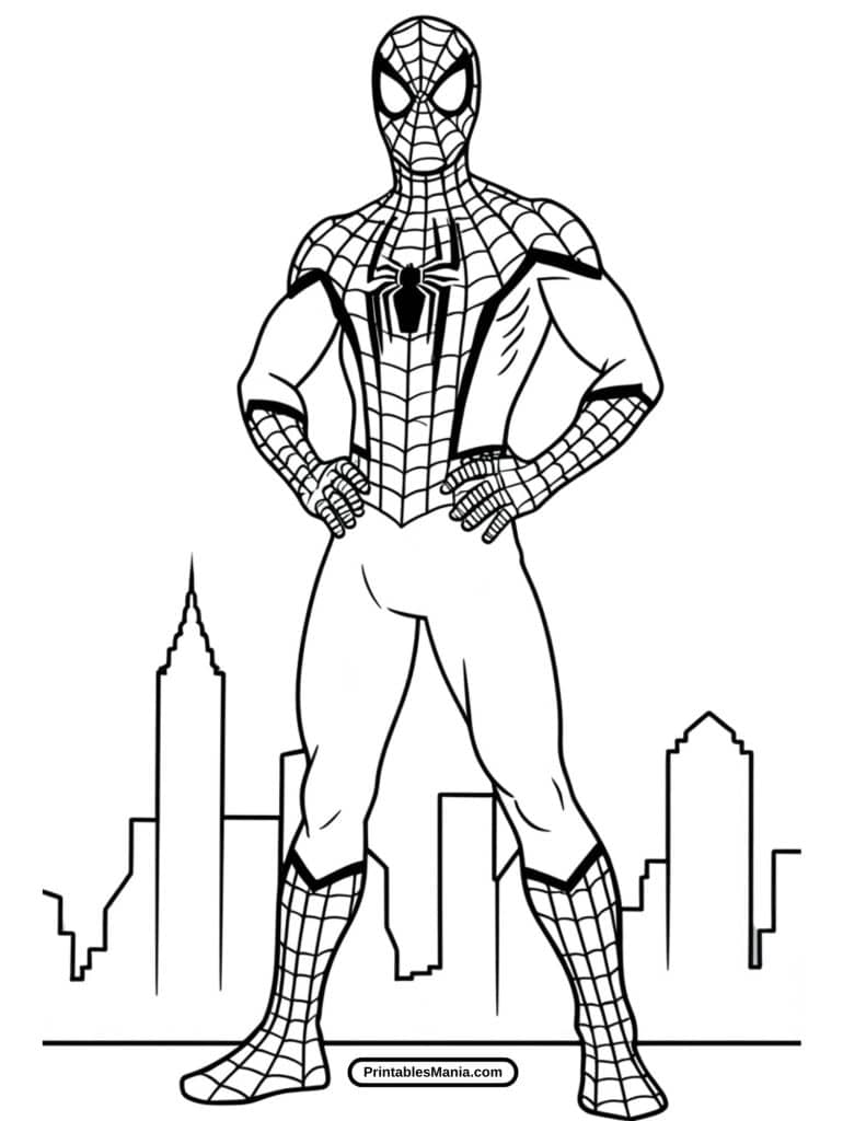 printable spiderman comic book-style coloring page