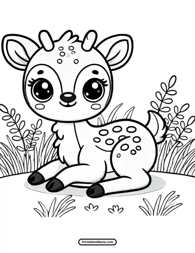 cartoon baby deer with big eyes coloring page