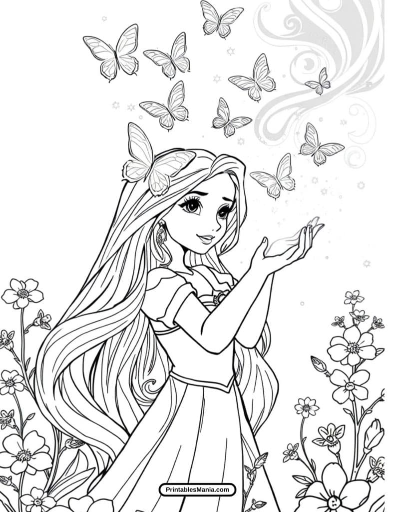 rapunzel and her magical hair coloring page