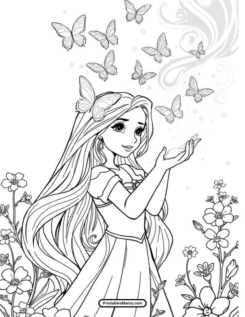 rapunzel and her magical hair coloring page