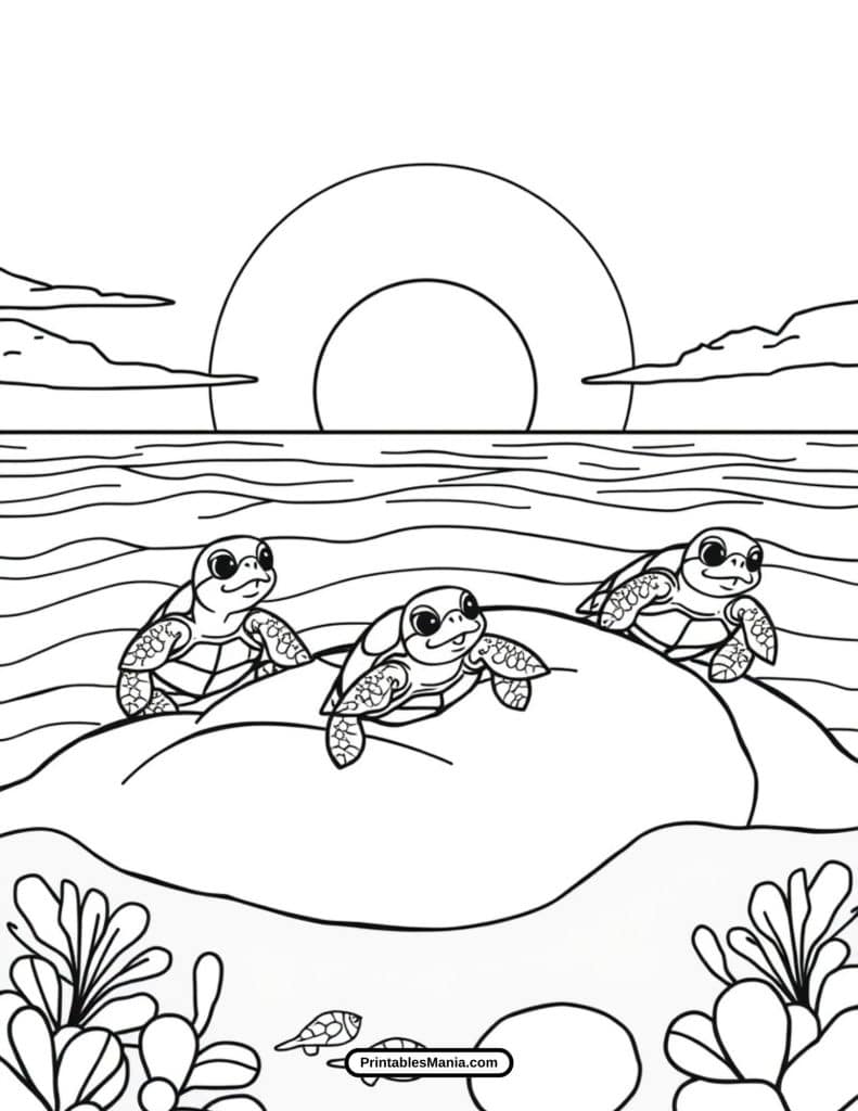 easy sea turtle coloring picture for preschoolers