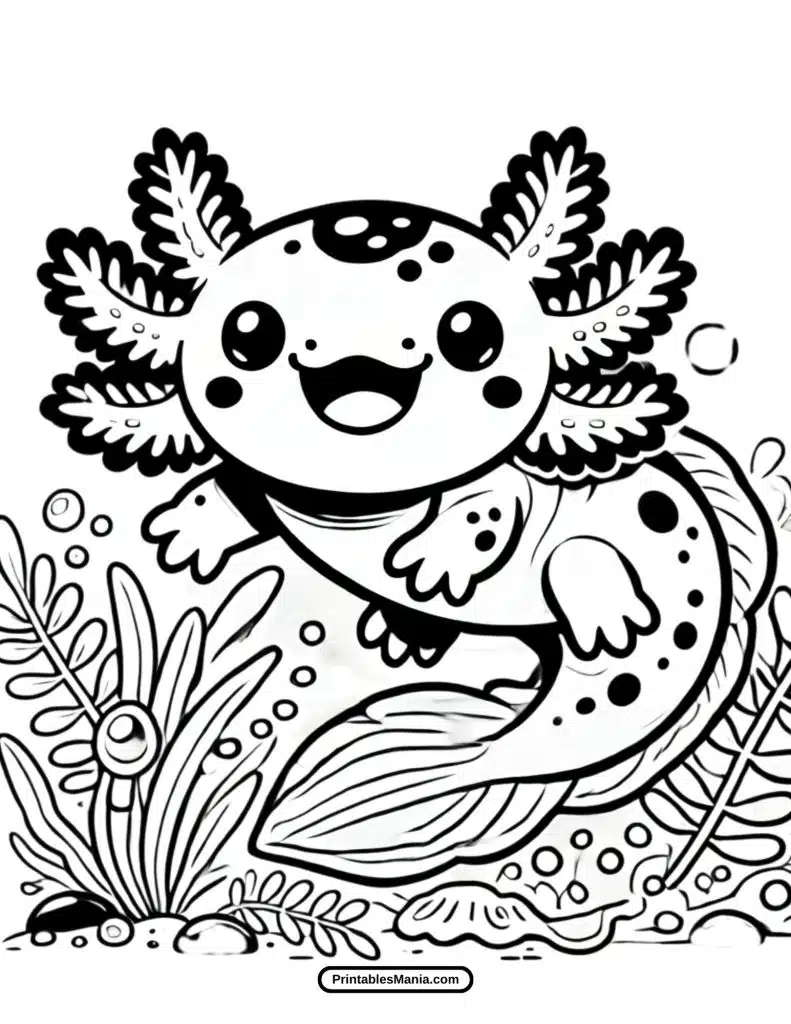 happy axolotl coloring page