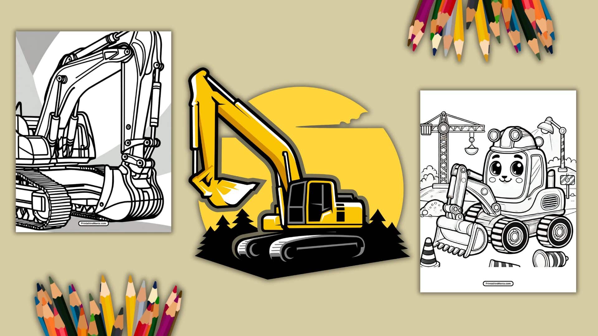 Excavator Coloring Page