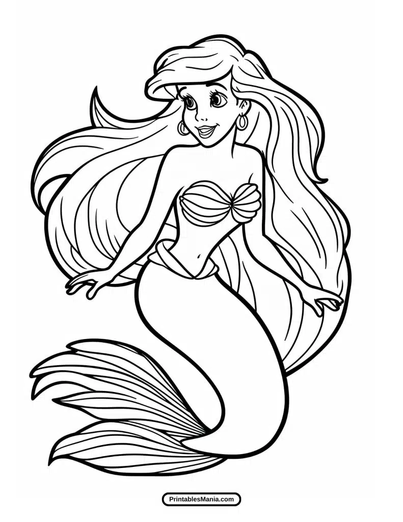 printable ariel coloring sheet for kids to explore their creativity