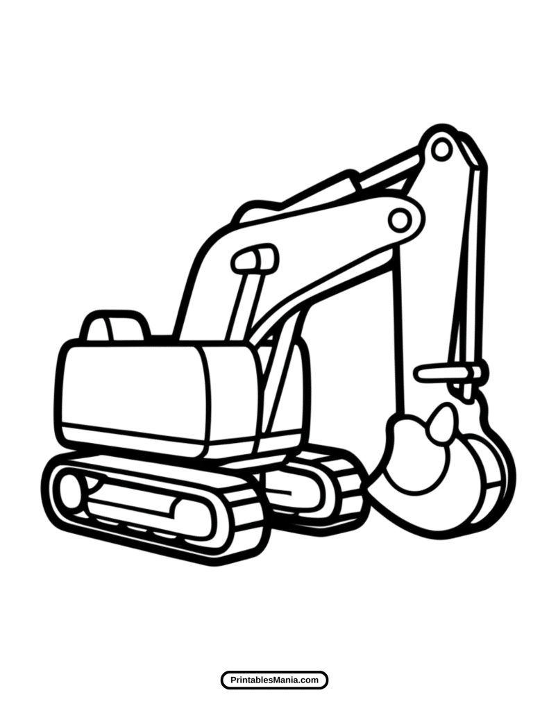 coloring page featuring an excavator