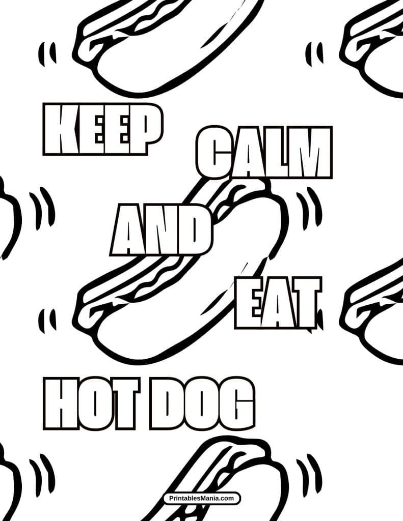 easy hot dog coloring sheet for preschoolers