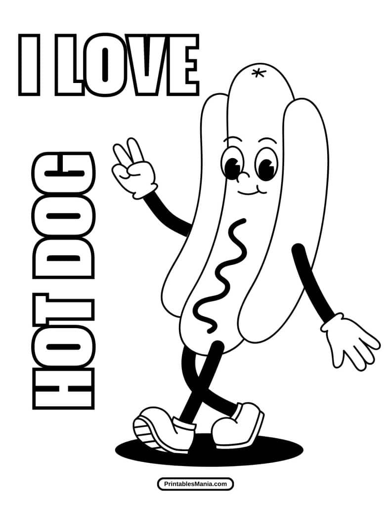 fun hot dog coloring page with ketchup and mustard