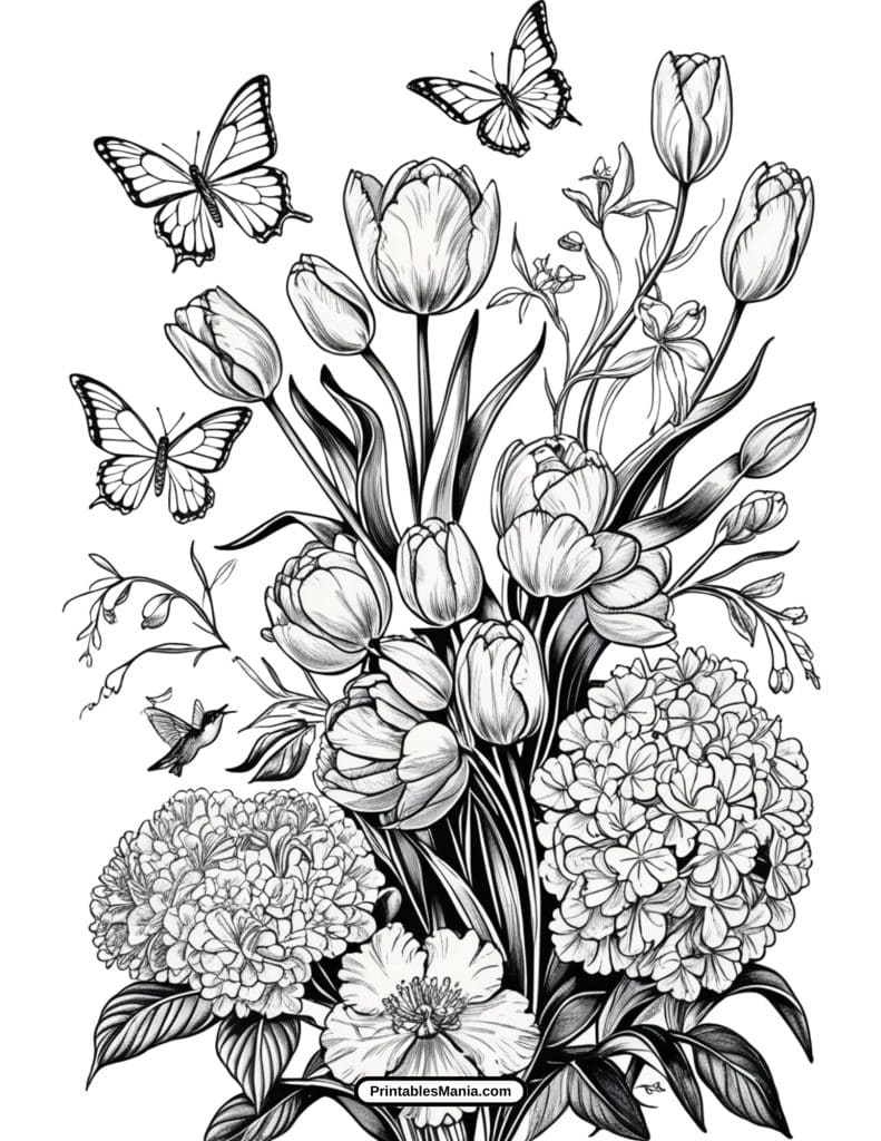 spring flowers coloring pages for adults free 