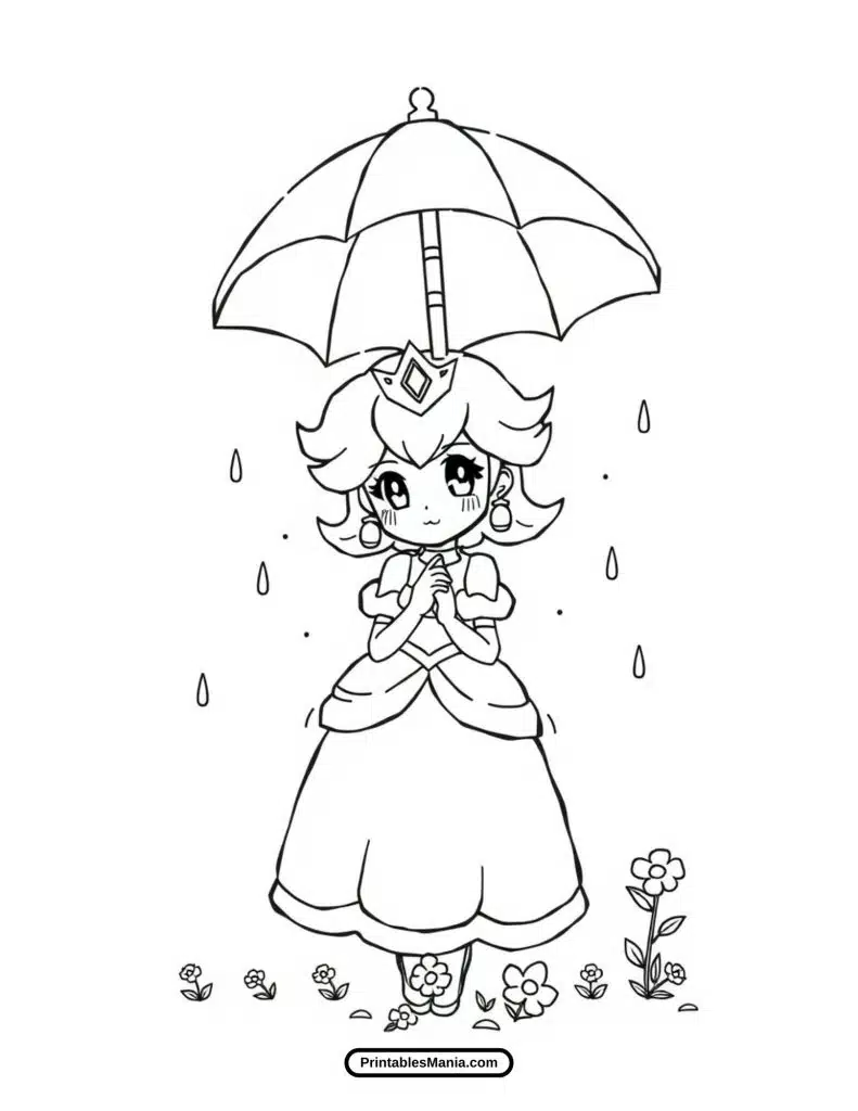 princess peach holding a parasol coloring outline