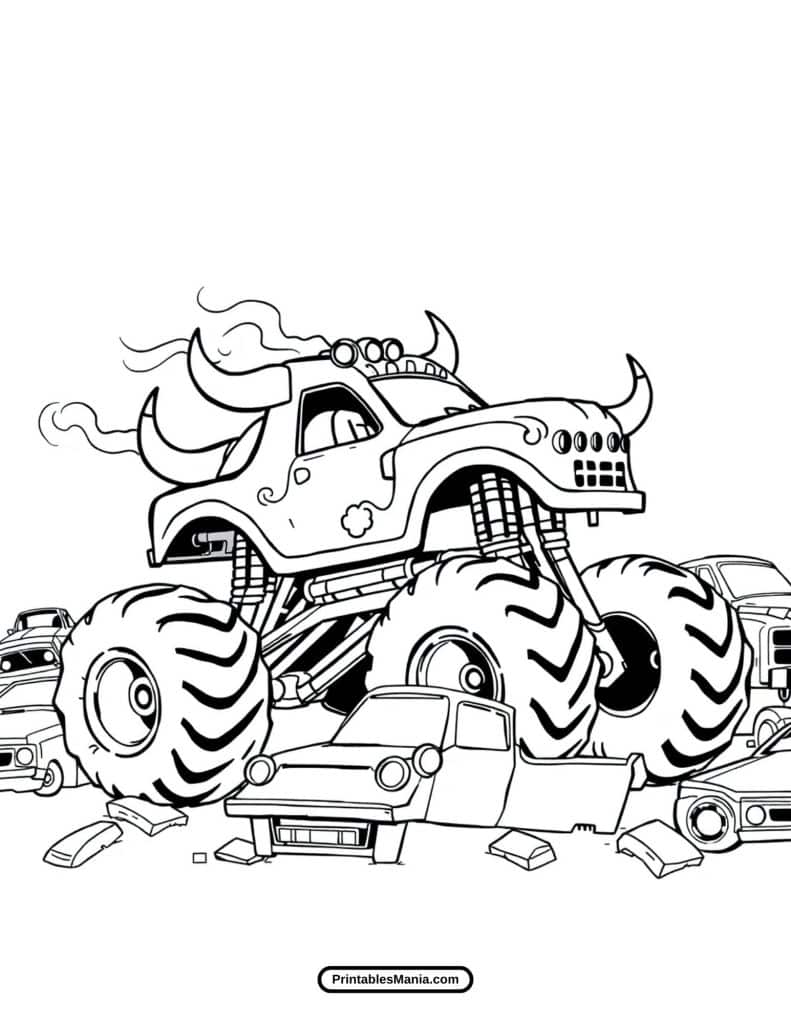 max-d monster truck crushing cars in an arena