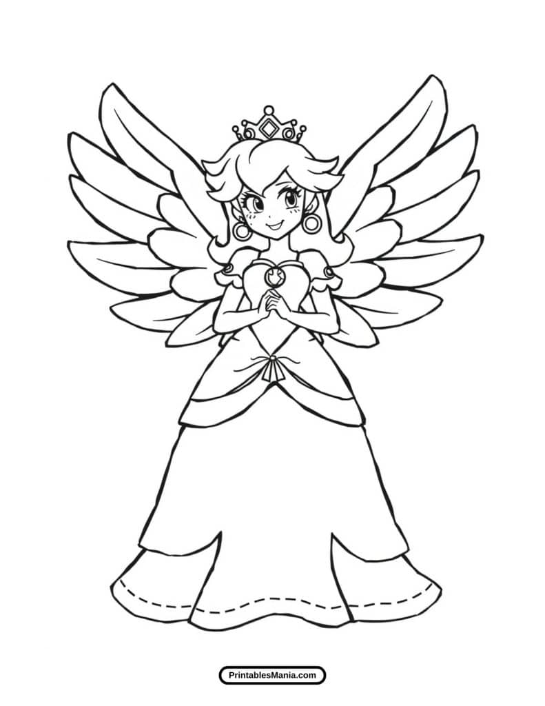 princess peach in a cute dress coloring page