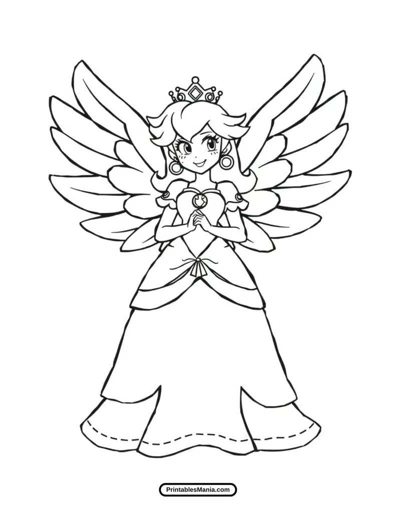 princess peach in a cute dress coloring page