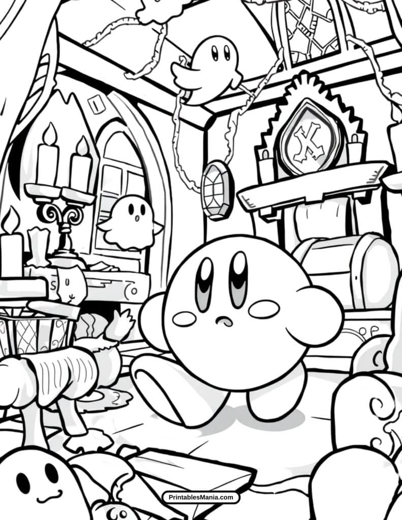 exciting kirby game scene coloring page