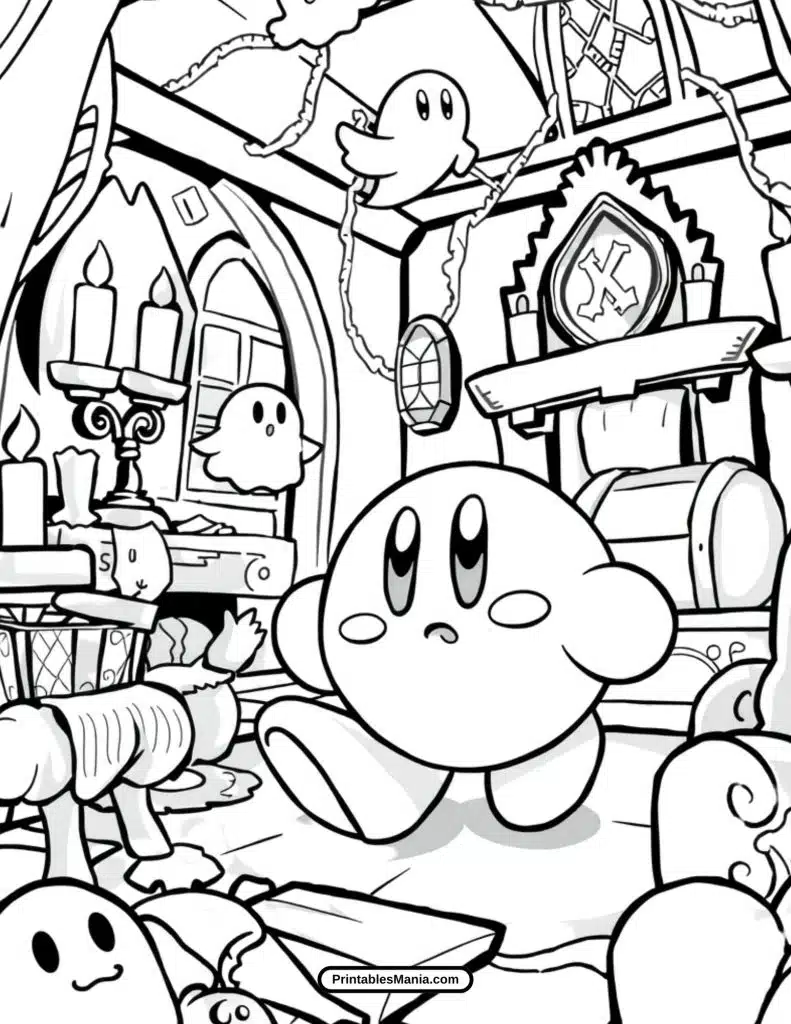 exciting kirby game scene coloring page