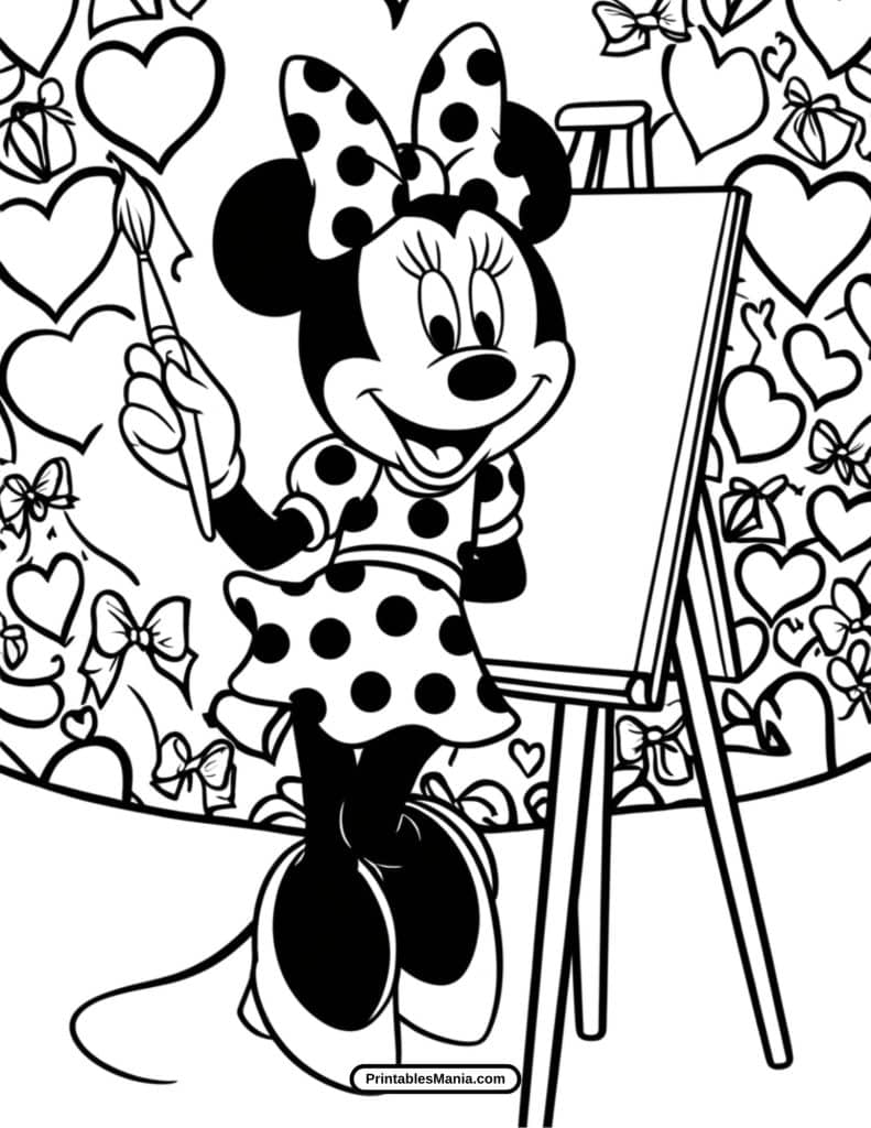 minnie mouse with a bow and dress coloring sheet